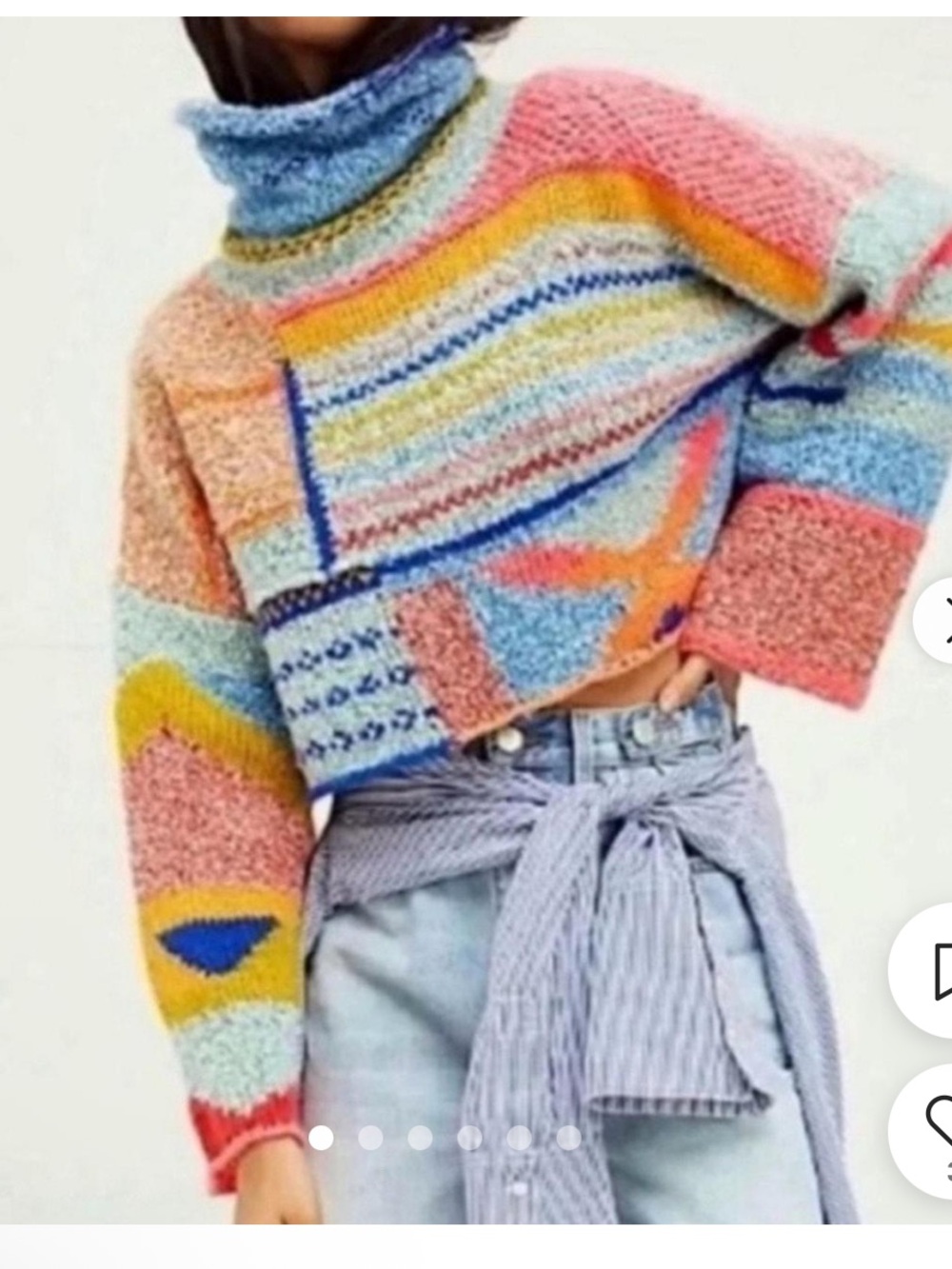 Sincerly Jules Multicolor Cropped Turtleneck Sweater - Pink, Blue & Yellow
